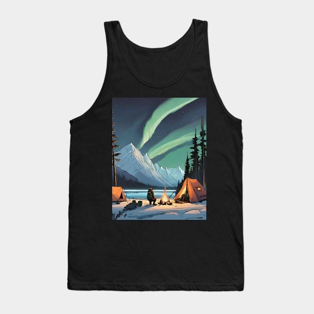 Camping under the aurora borealis Tank Top by TouchofAlaska